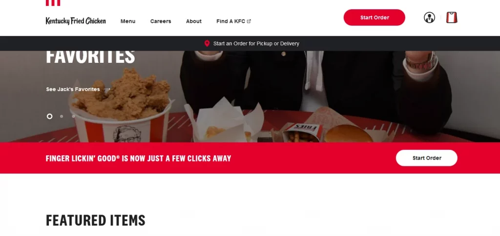 Homepage of KFC's website