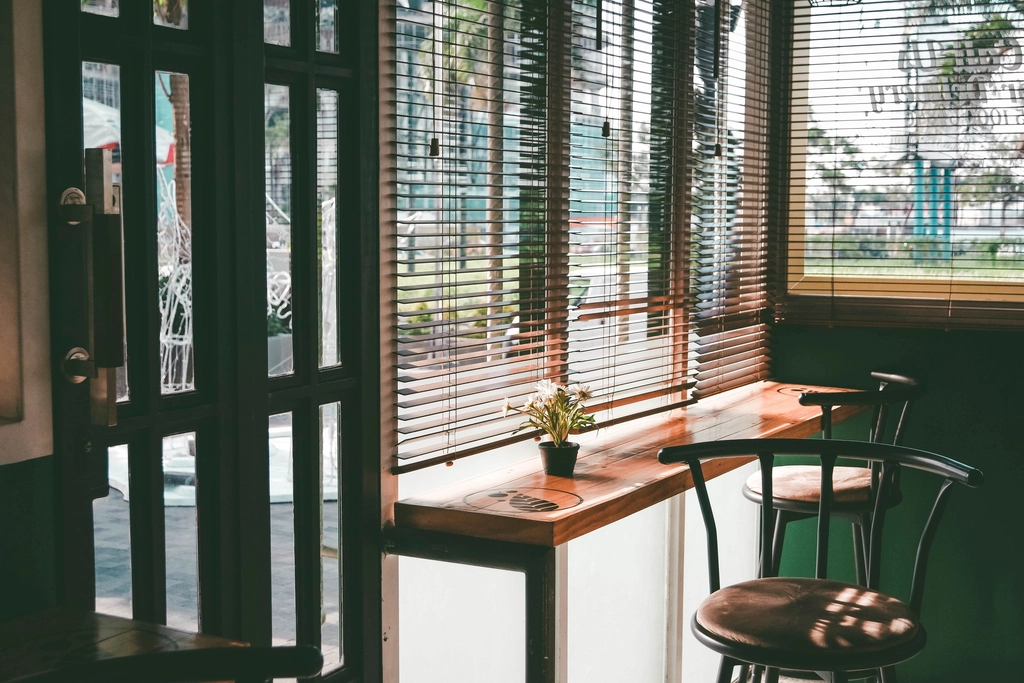 Bar stools counter blinded windows