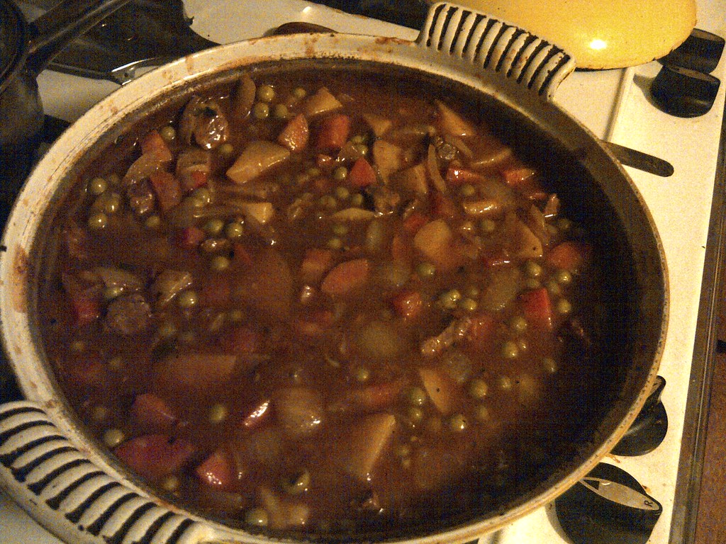 Stew simmering in a Dutch oven