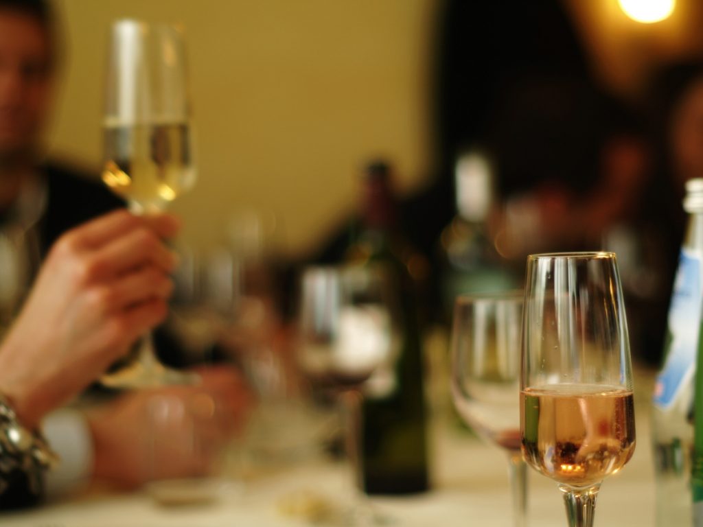A flute of sparkling wine showing fine bubbles